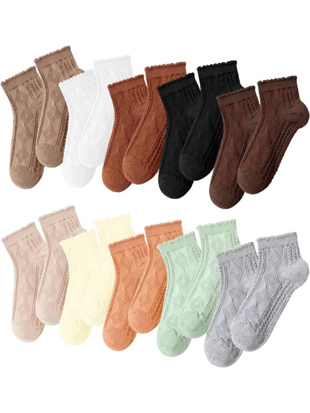 Cute Ruffle Ankle Socks - 10 Pairs Cotton Crew Socks for Women, Stylish & Comfy